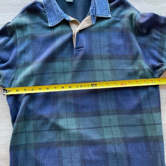 Vintage 90's Men's Medium Green and Navy Polo Shirt Denim Collar Rugby Bro Lad - Picture 7 of 8